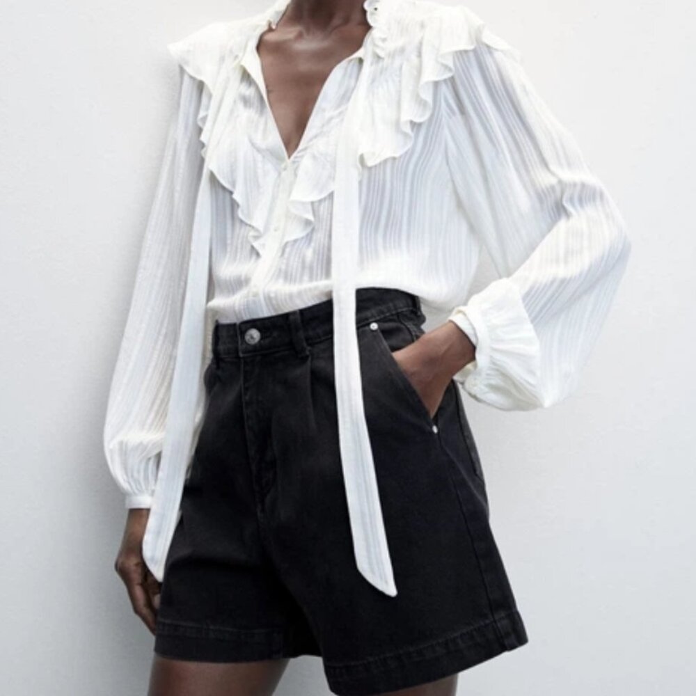 Mango Regina Pleated Shorts Black Sz 6 EU